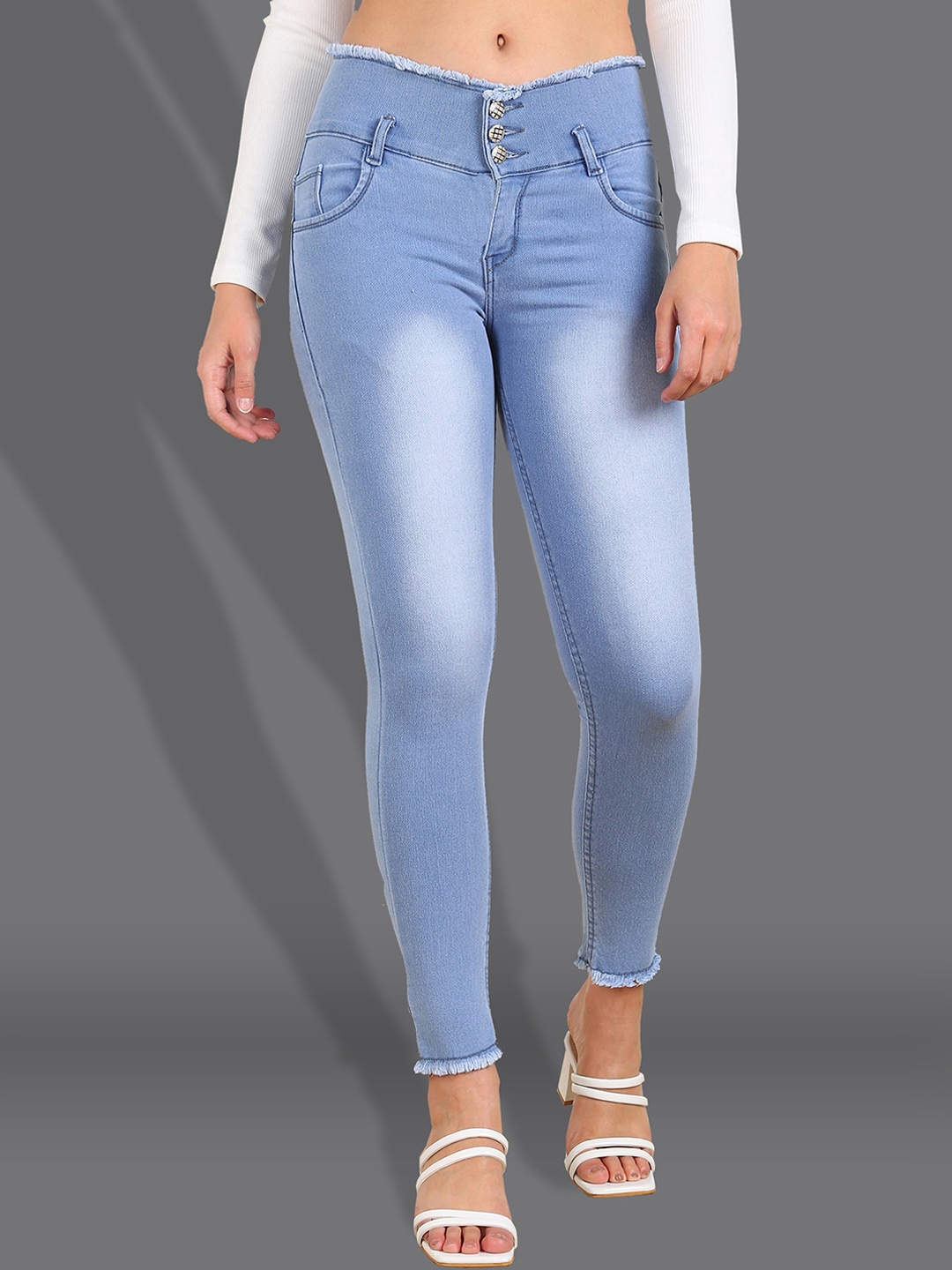 

F2M Women Slim Fit Clean Look Heavy Fade Stretchable Jeans, Blue