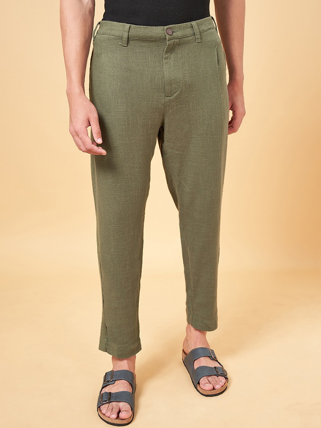 

7 Alt by Pantaloons Men Mid Rise Cotton Trousers, Green