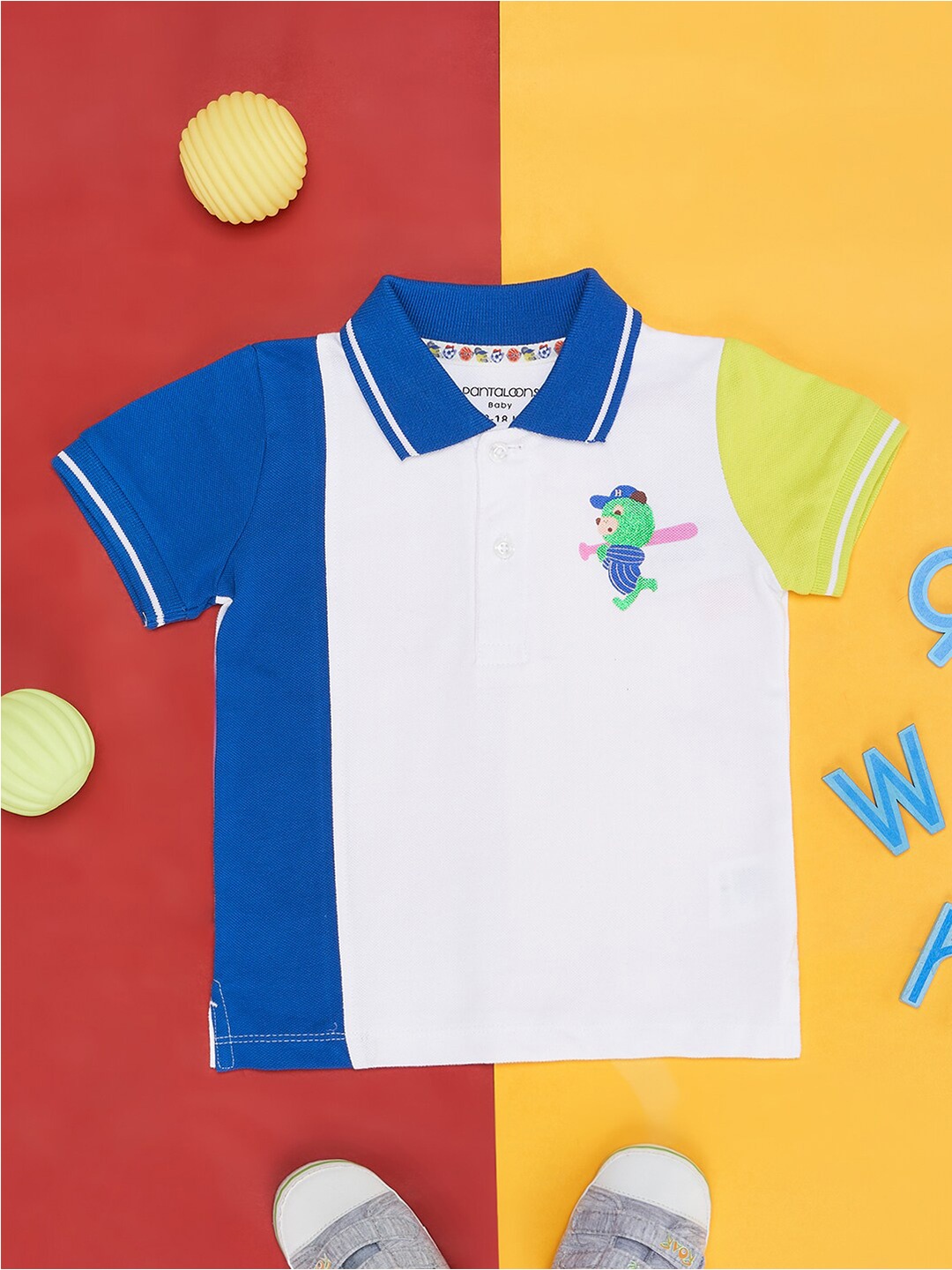 

Pantaloons Baby Infants Colourblocked Polo Collar Cotton T-shirt, Blue