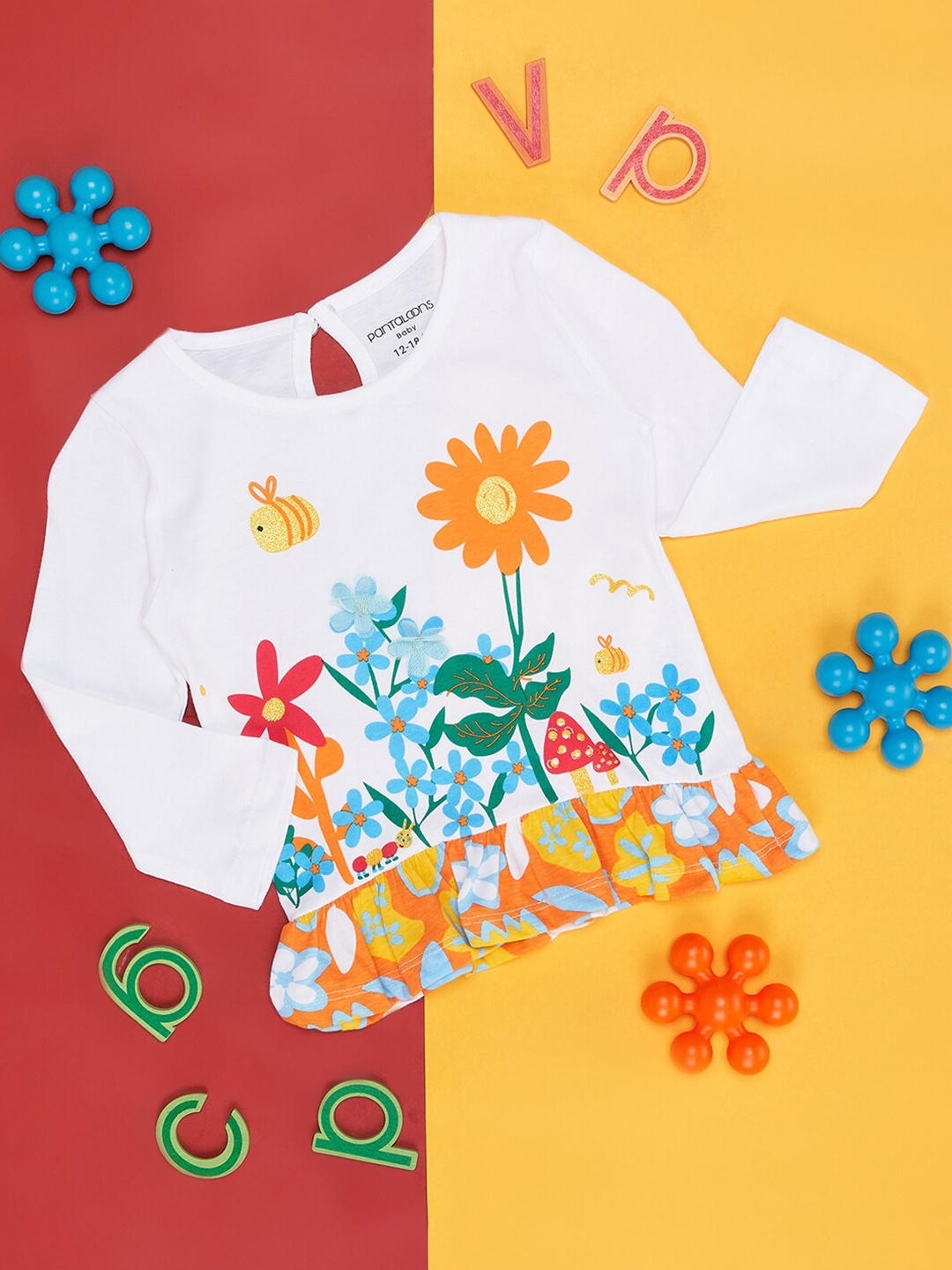

Pantaloons Baby Infant Girls Floral Printed Cotton T-shirt, White