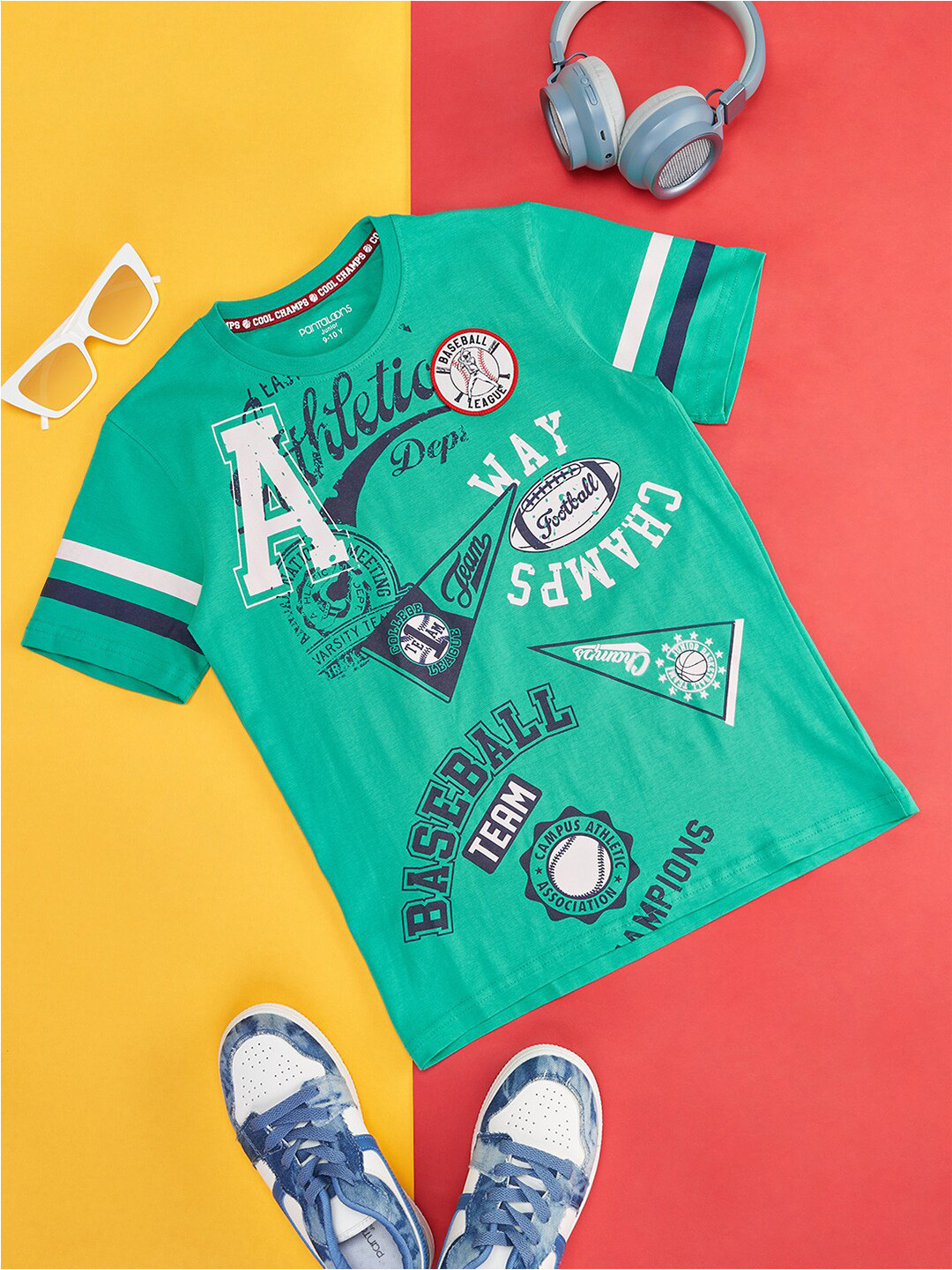 

Pantaloons Junior Boys Typography Printed Cotton T-shirt, Green