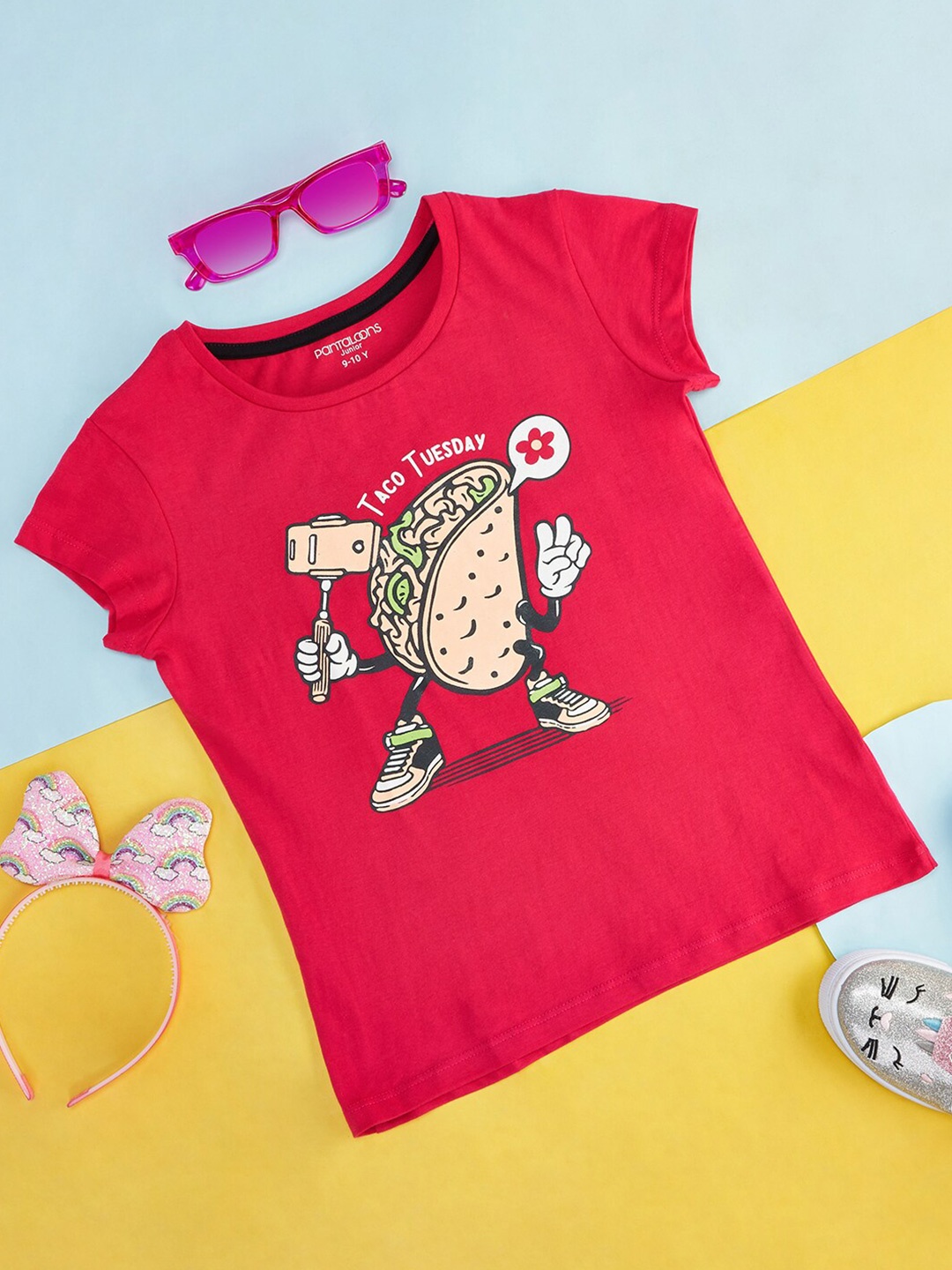 

Pantaloons Junior Girls Graphic Printed Cotton T-shirt, Fuchsia
