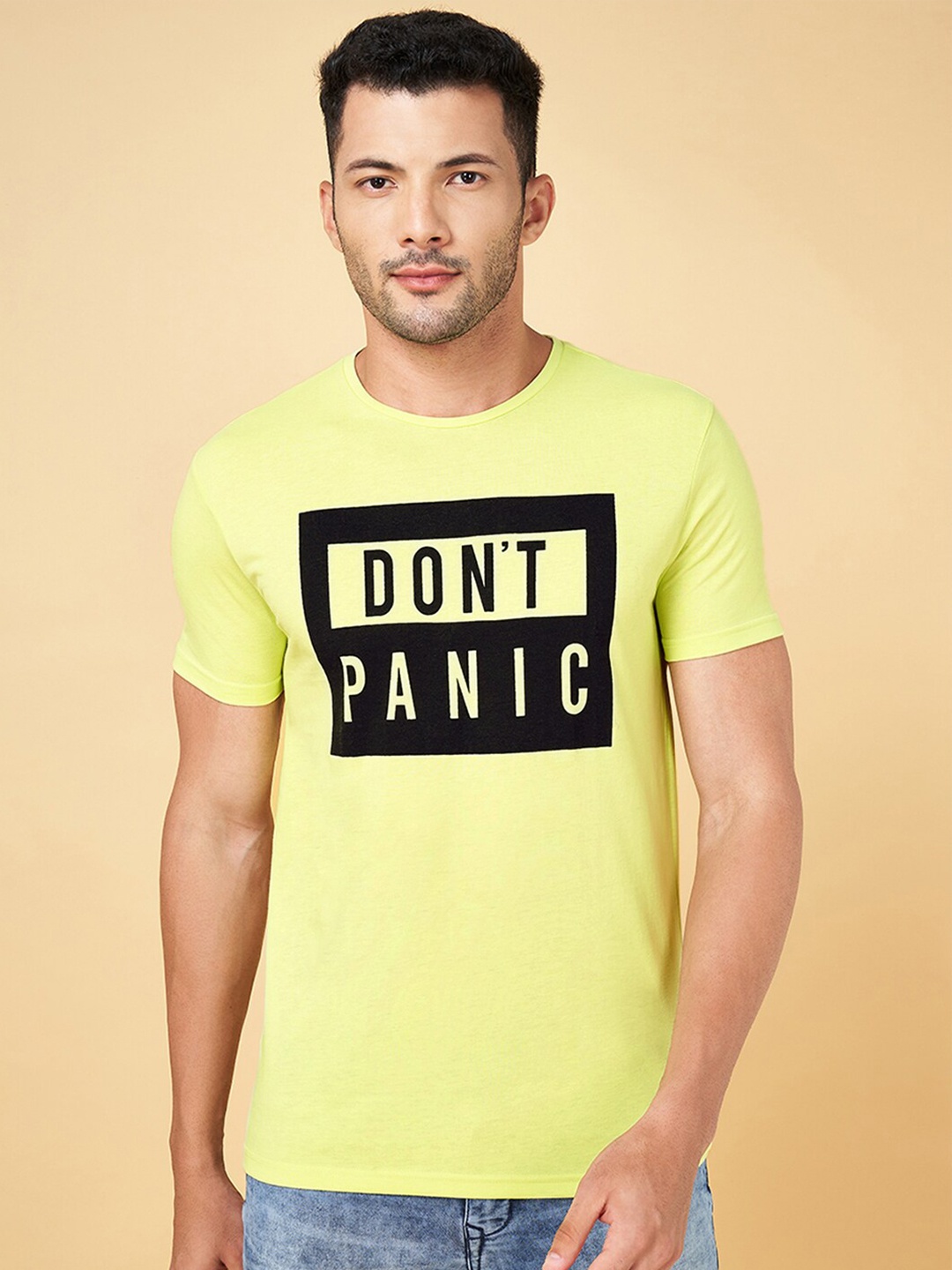 

People Typography Printed Cotton Slim Fit T-shirt, Yellow