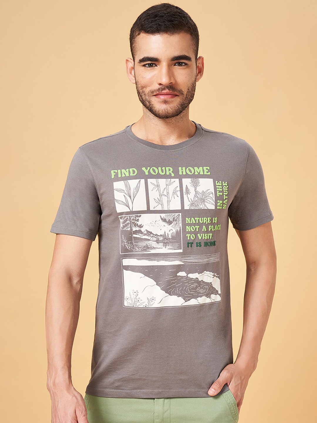 

Urban Ranger by pantaloons Typography Printed Cotton Slim Fit T-shirt, Grey