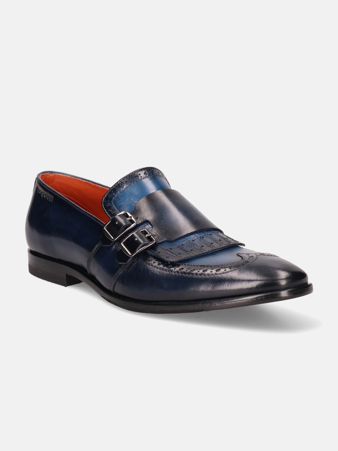 

Bugatti Rico Men Textured Leather Double Monks, Blue