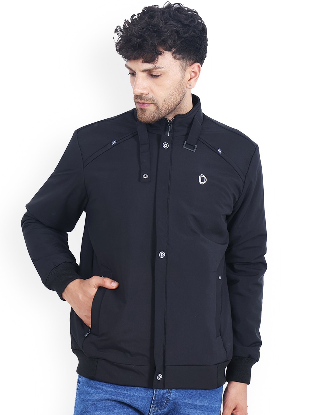 

Dollar Socks Mock Collar Button Detail Sweatshirt, Black