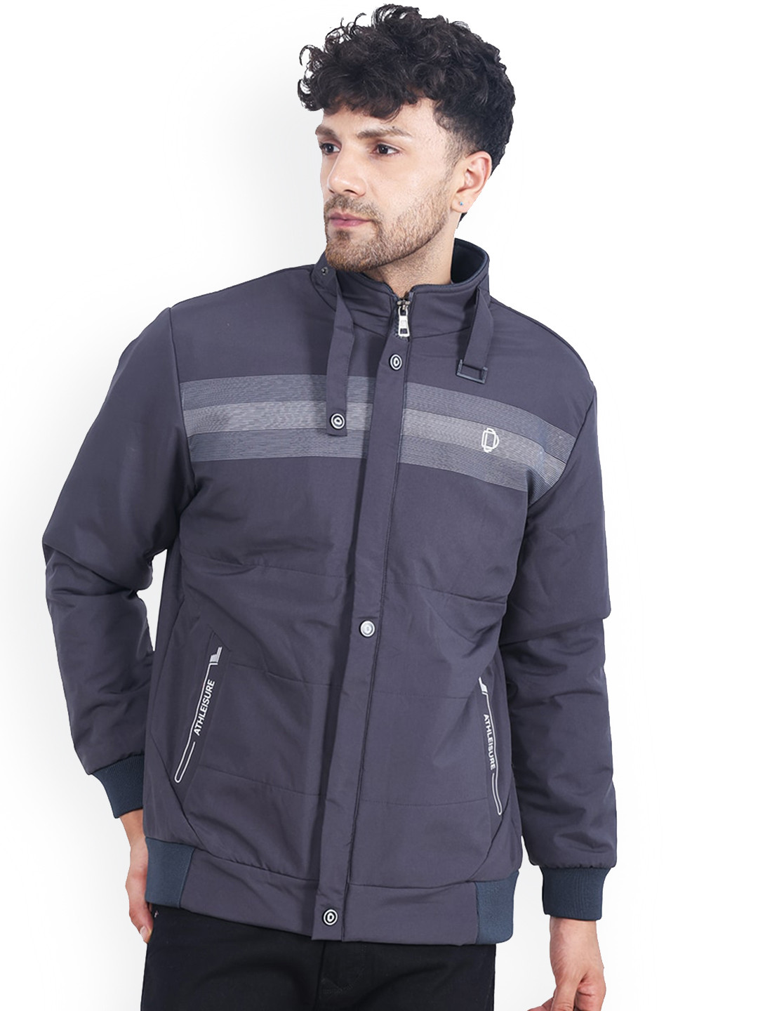 

Dollar Socks Mock Collar Lightweight Bomber Jacket, Grey