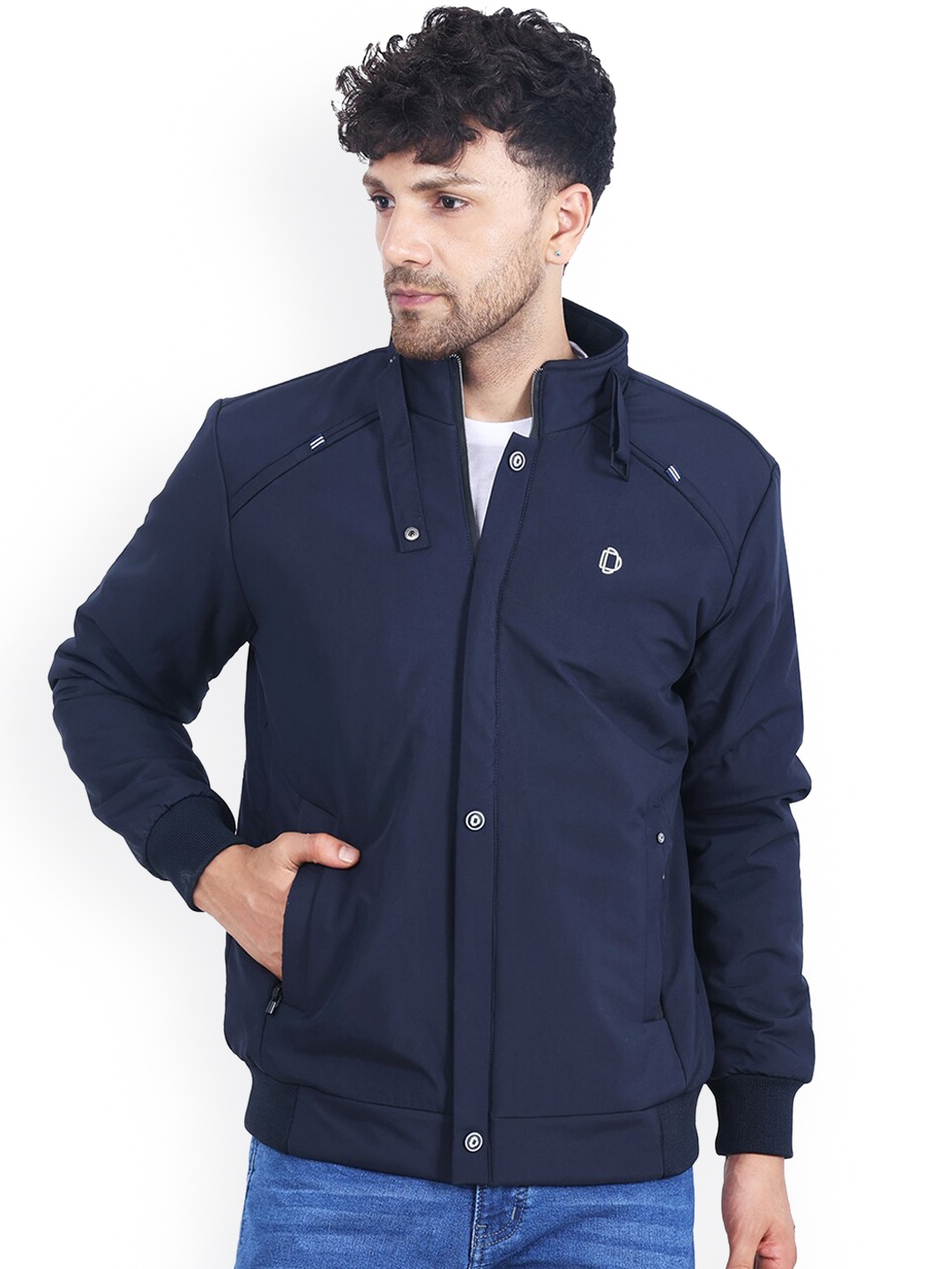 

Dollar Socks Mock Collar Lightweight Bomber Jacket, Navy blue