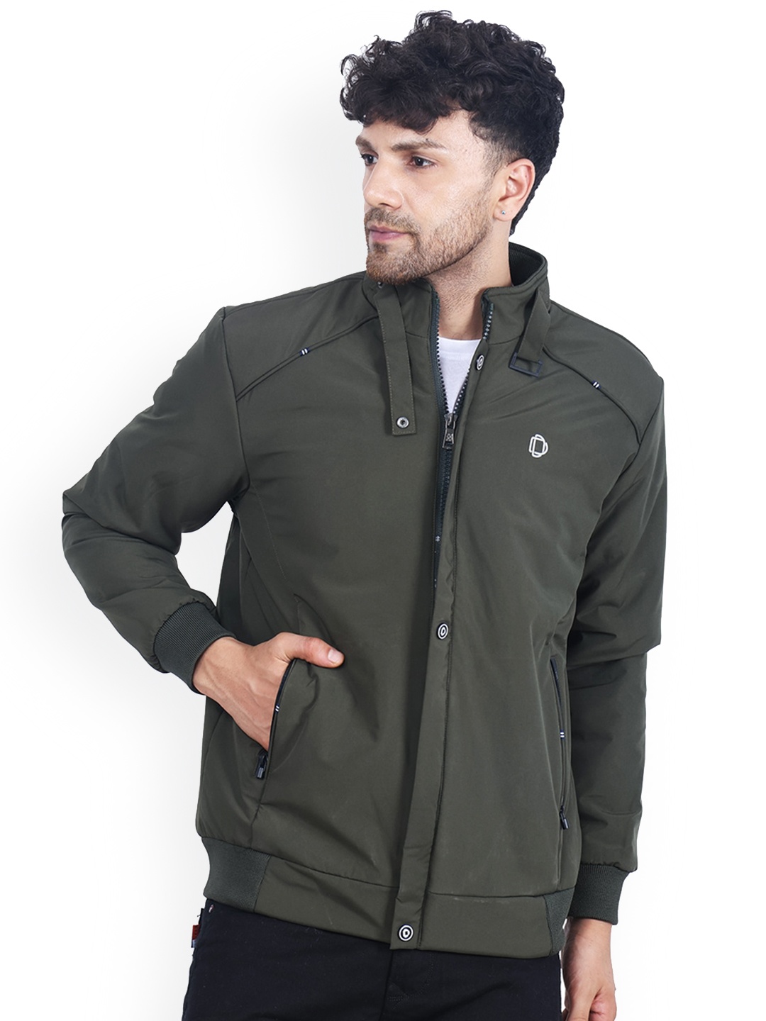 

Dollar Socks Mock Collar Lightweight Bomber Jacket, Olive