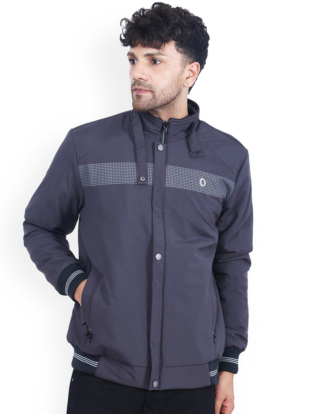 

Dollar Socks Lightweight Mock Collar Bomber Jacket, Grey