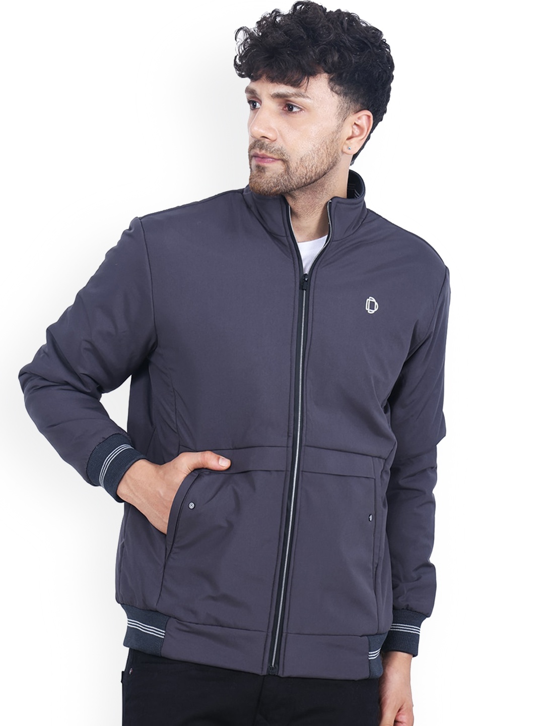 

Dollar Socks Lightweight Mock Collar Bomber Jacket, Grey