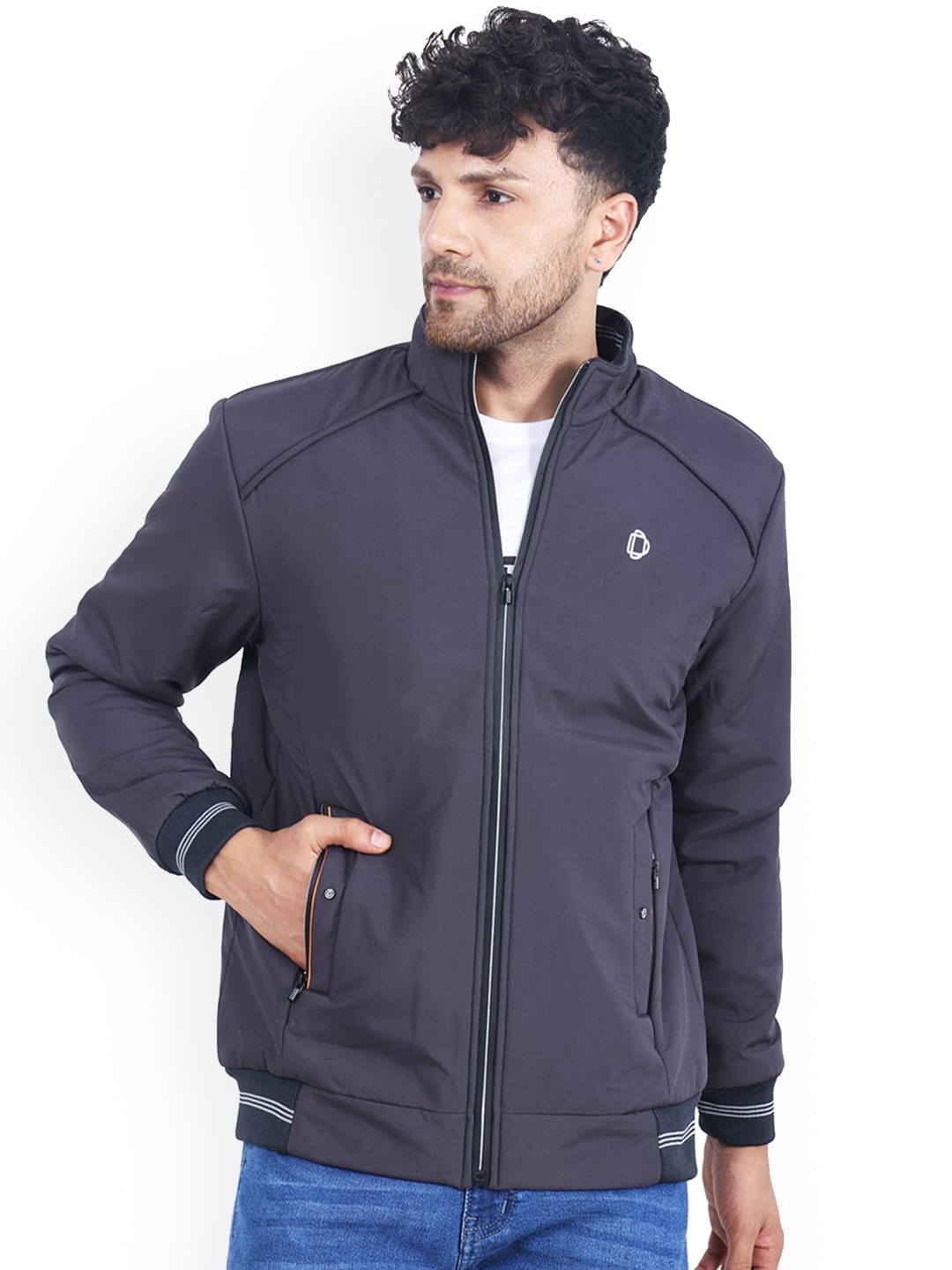 

Dollar Socks Lightweight Mock Collar Bomber Jacket, Grey