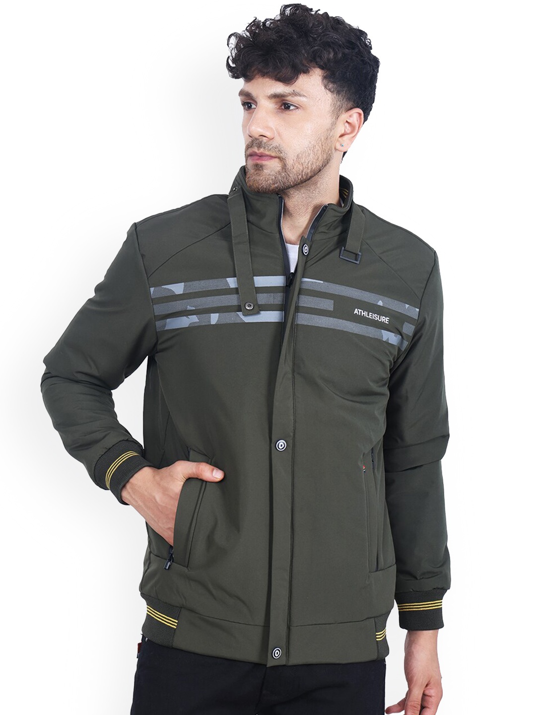 

Dollar Socks Lightweight Mock Collar Bomber Jacket, Olive