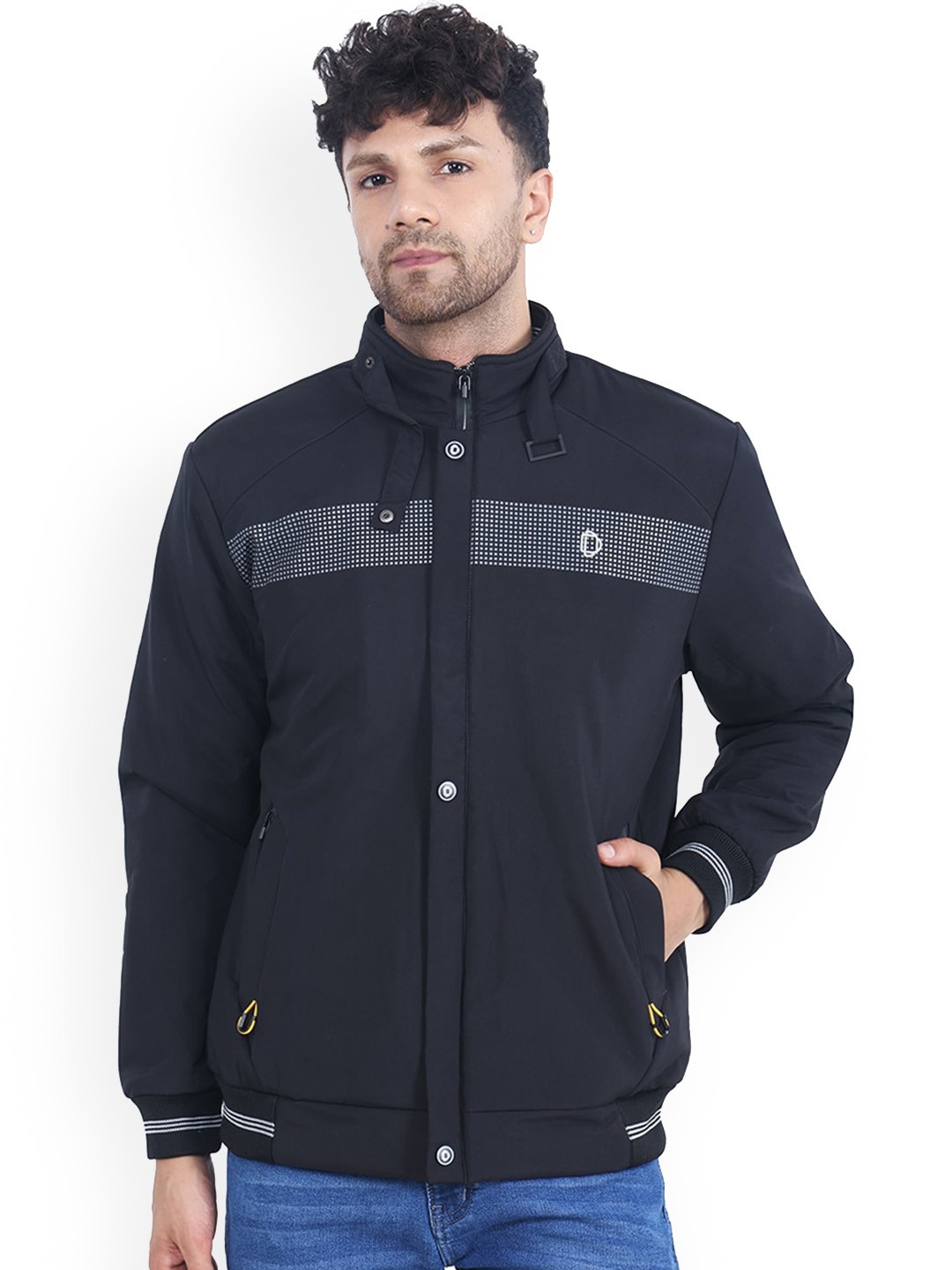 

Dollar Socks Lightweight Mock Collar Bomber Jacket, Black