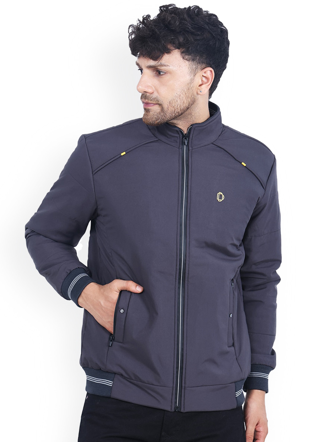 

Dollar Socks Mock Collar Lightweight Bomber Jacket, Grey