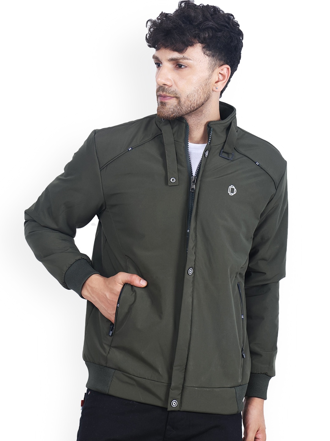 

Dollar Socks Mock Collar Lightweight Bomber Jacket, Olive
