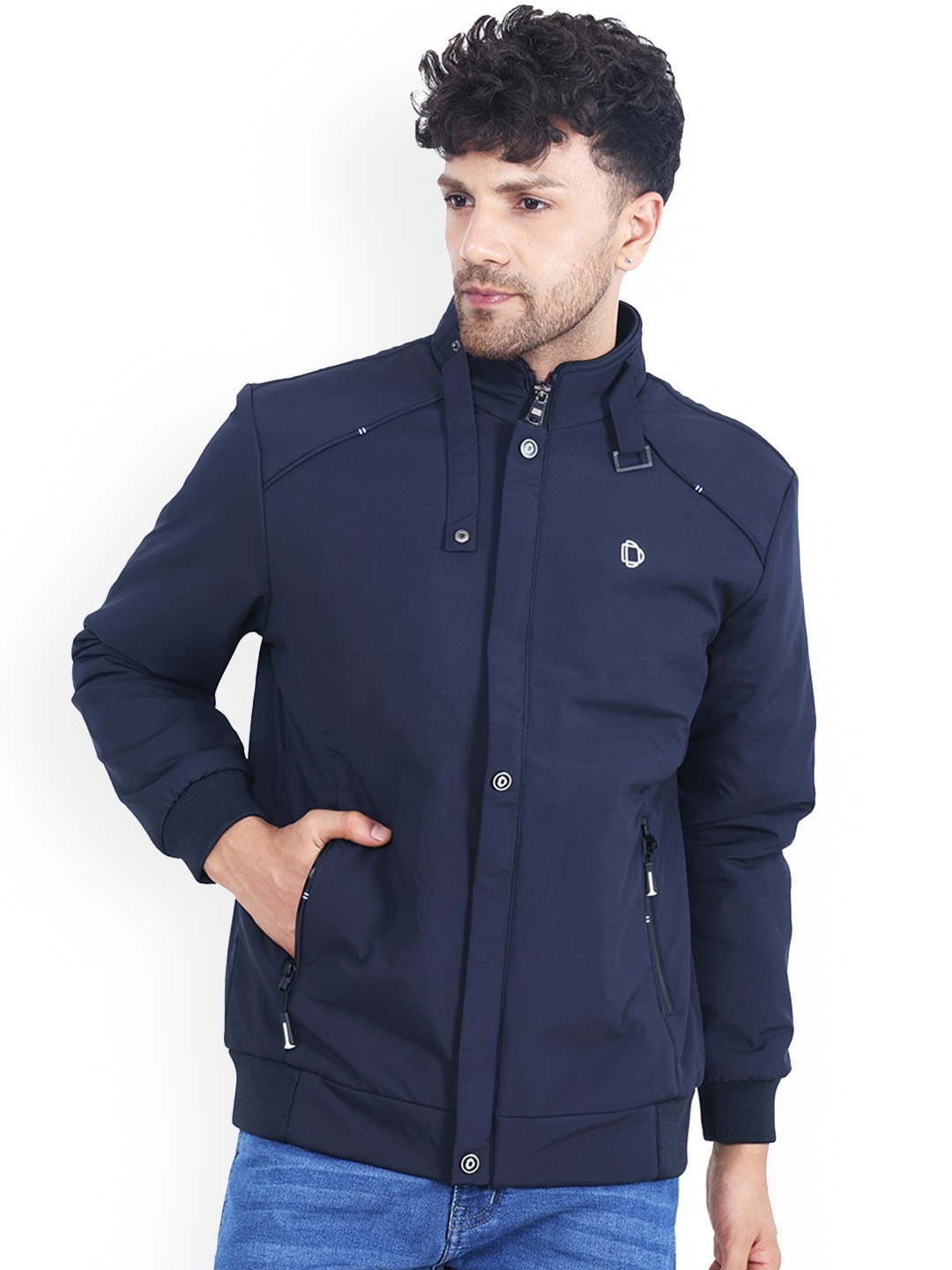 

Dollar Socks Mock Collar Lightweight Open Front Jacket, Navy blue