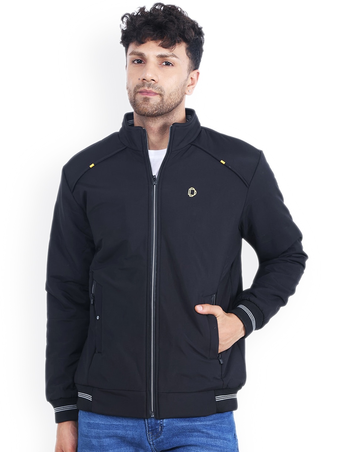 

Dollar Socks Mock Collar Long Sleeves Lightweight Sporty Jacket, Black