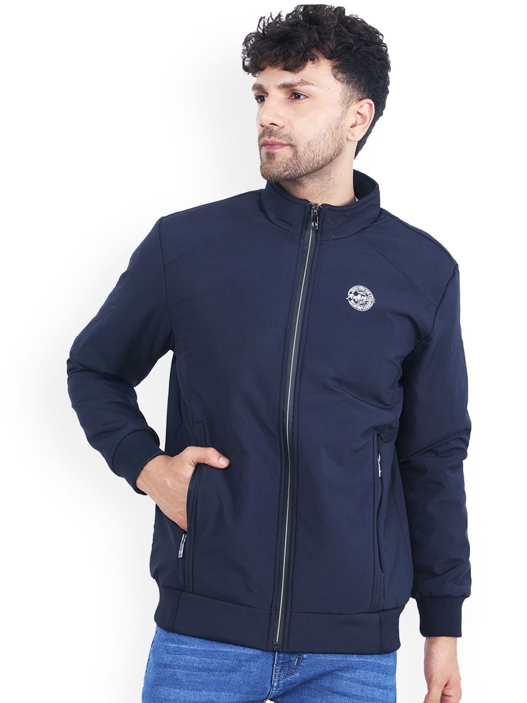

Dollar Socks Mock Collar Lightweight Bomber Jacket, Navy blue