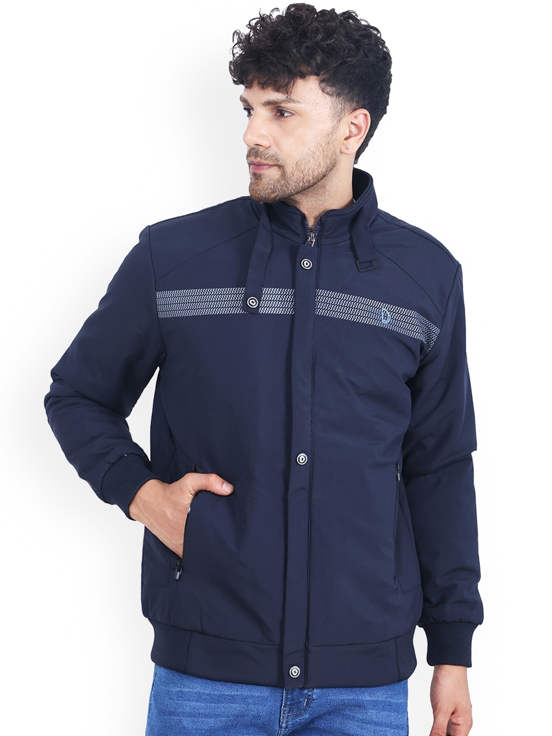 

Dollar Socks Mock Collar Lightweight Bomber Jacket, Navy blue