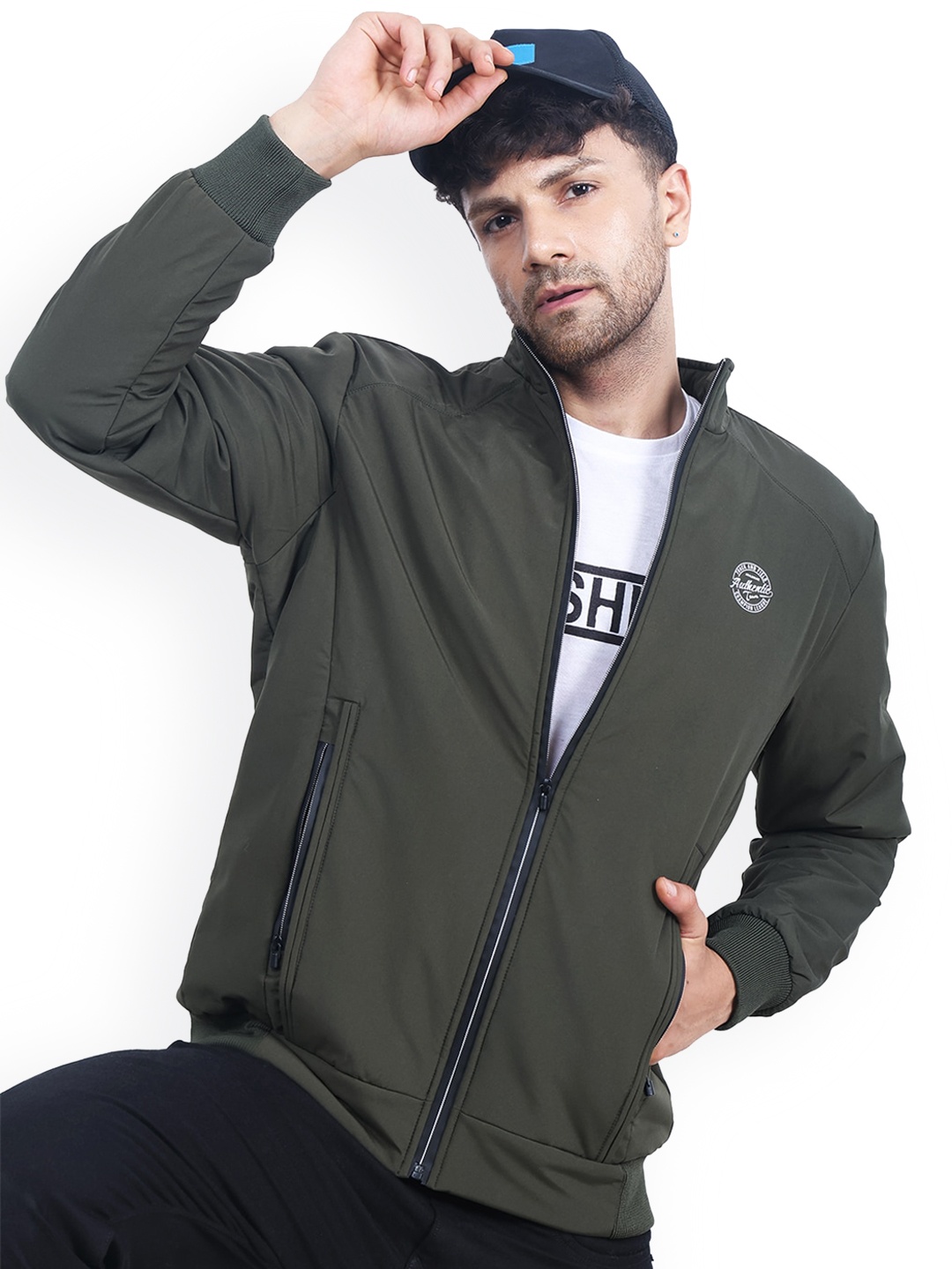 

Dollar Socks Mock Collar Lightweight Bomber Jacket, Olive