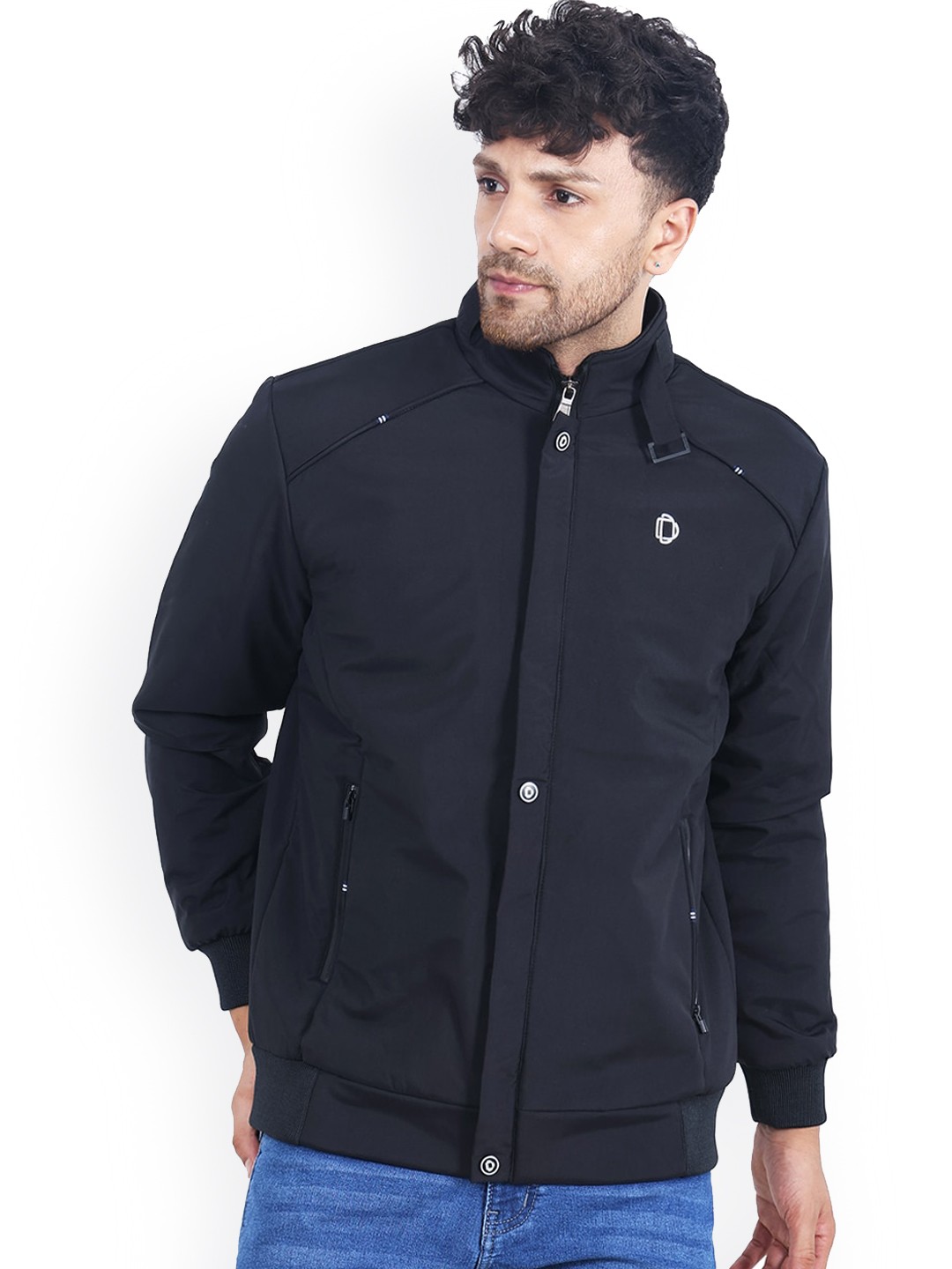 

Dollar Socks Mock Collar Lightweight Bomber Jacket, Black