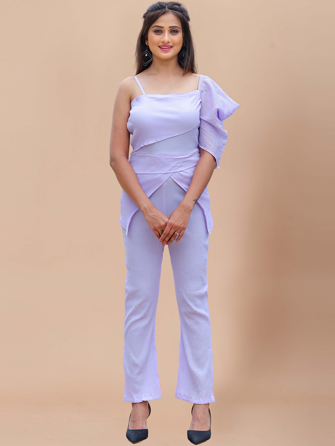 

SIDYAL One Shoulder Sleeveless Seersucker Co-Ords, Violet