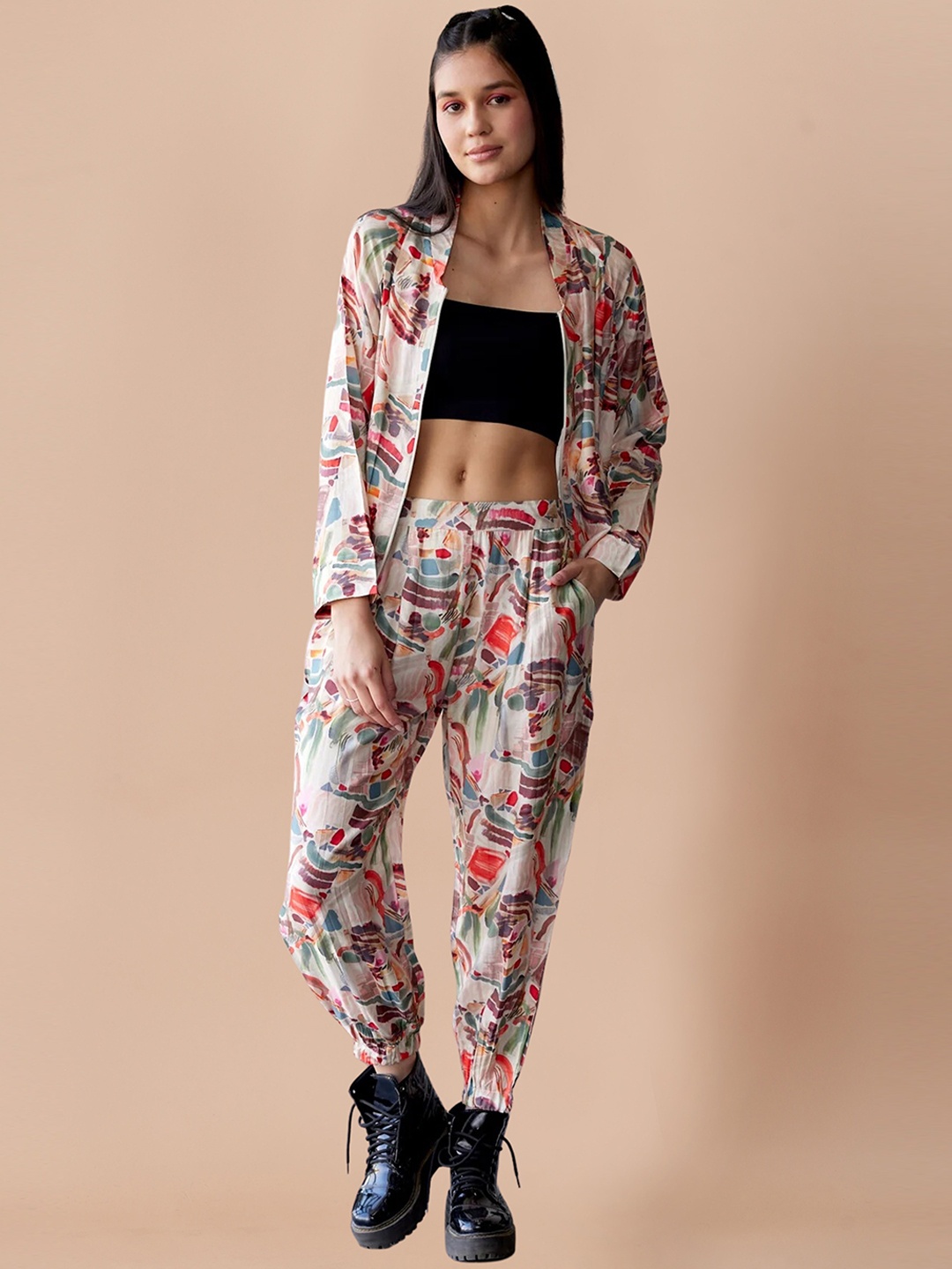 

SIDYAL Printed Coat With Joggers, White