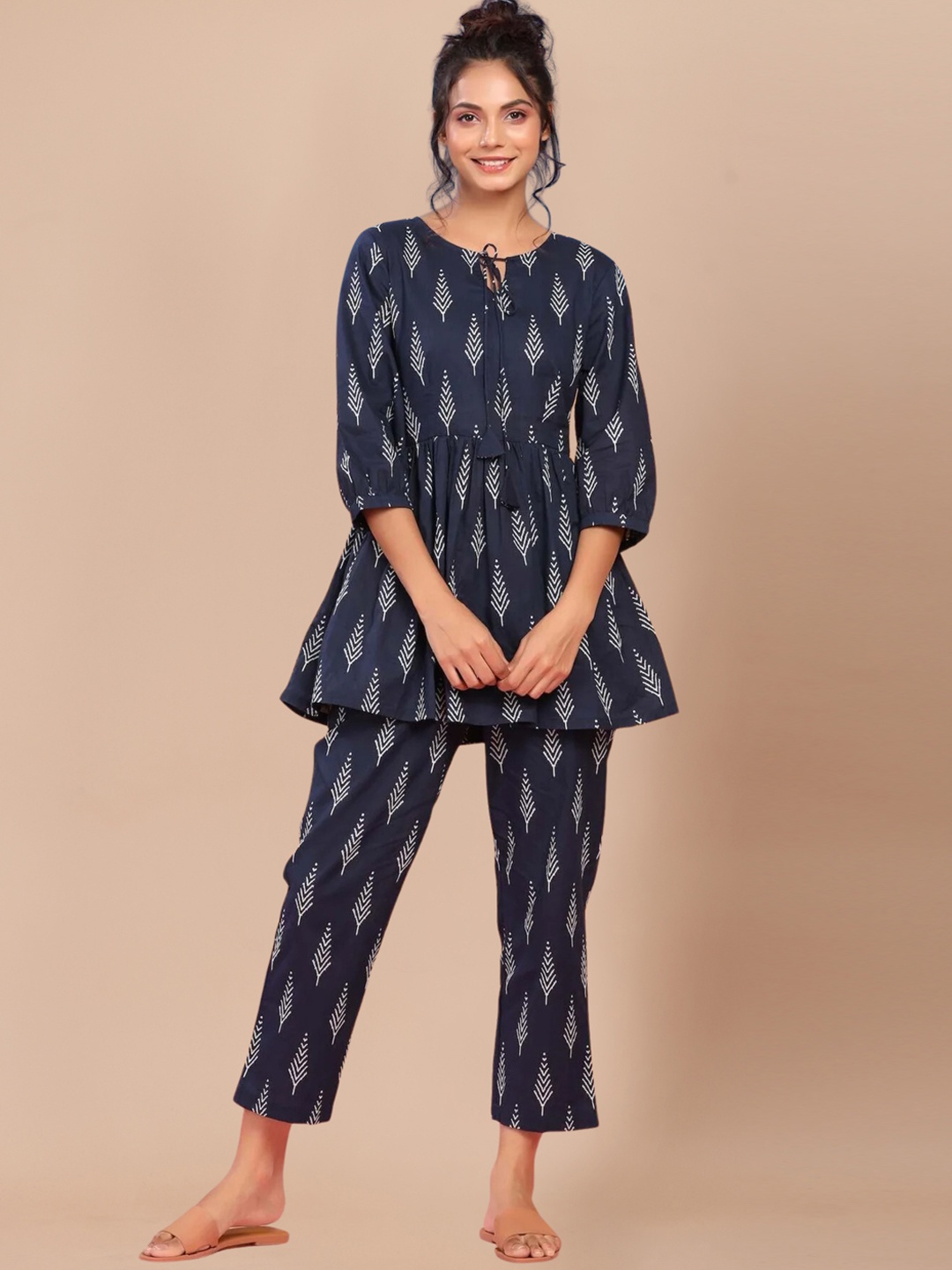 

SIDYAL Printed Top With Trousers, Navy blue