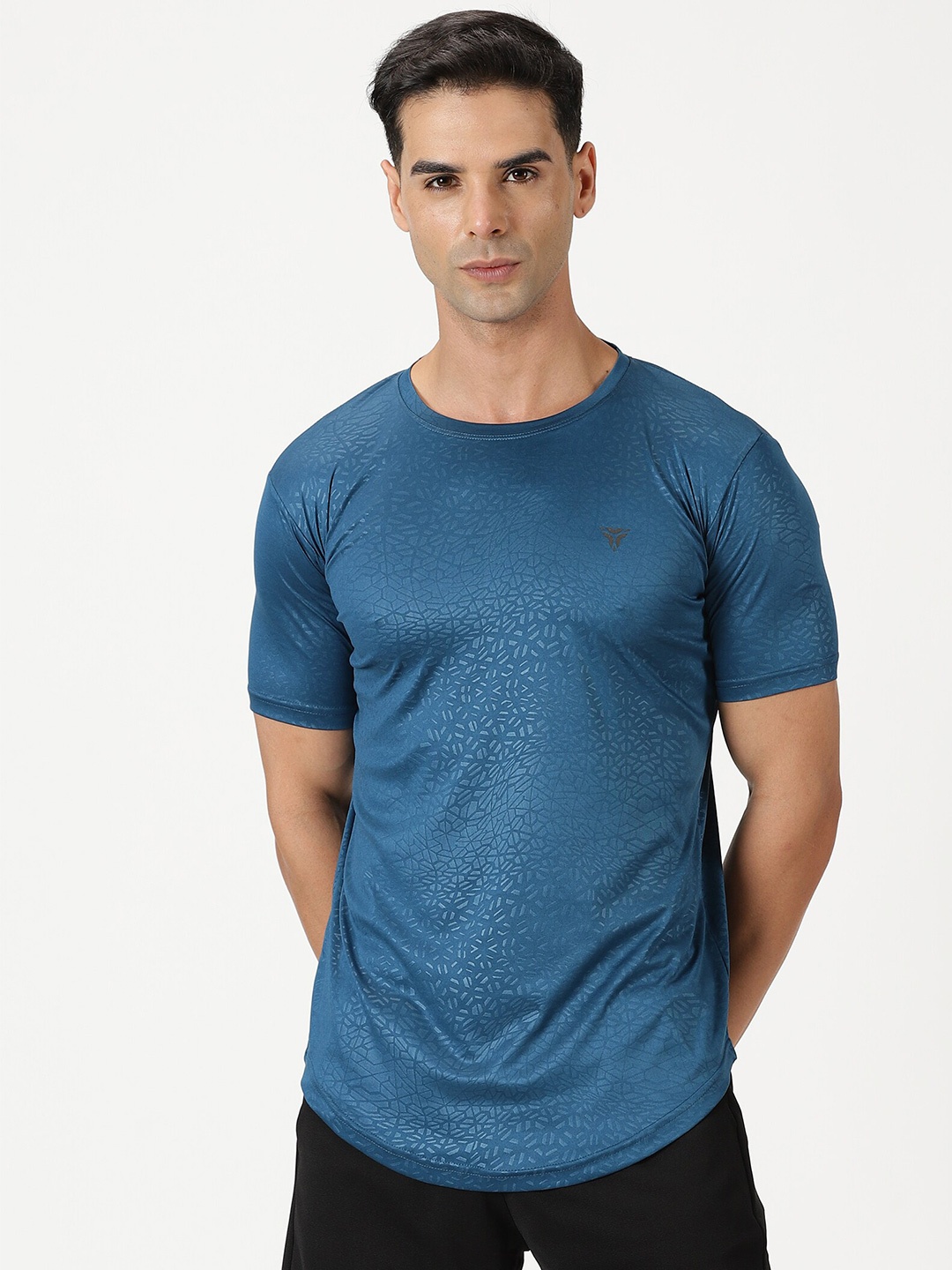 

deb Abstract Embossed Printed Round Neck Workout T Shirt, Blue