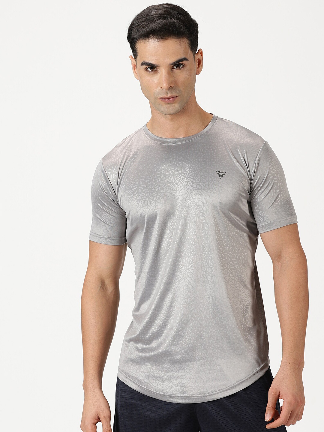 

deb Abstract Embossed Printed Round Neck Workout T Shirt, Grey
