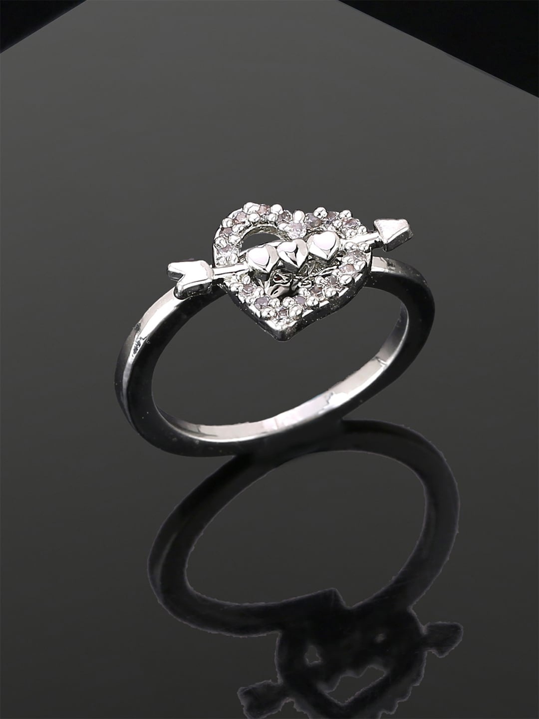 

Estele Rhodium-Plated CZ-Studded Finger Ring, Silver