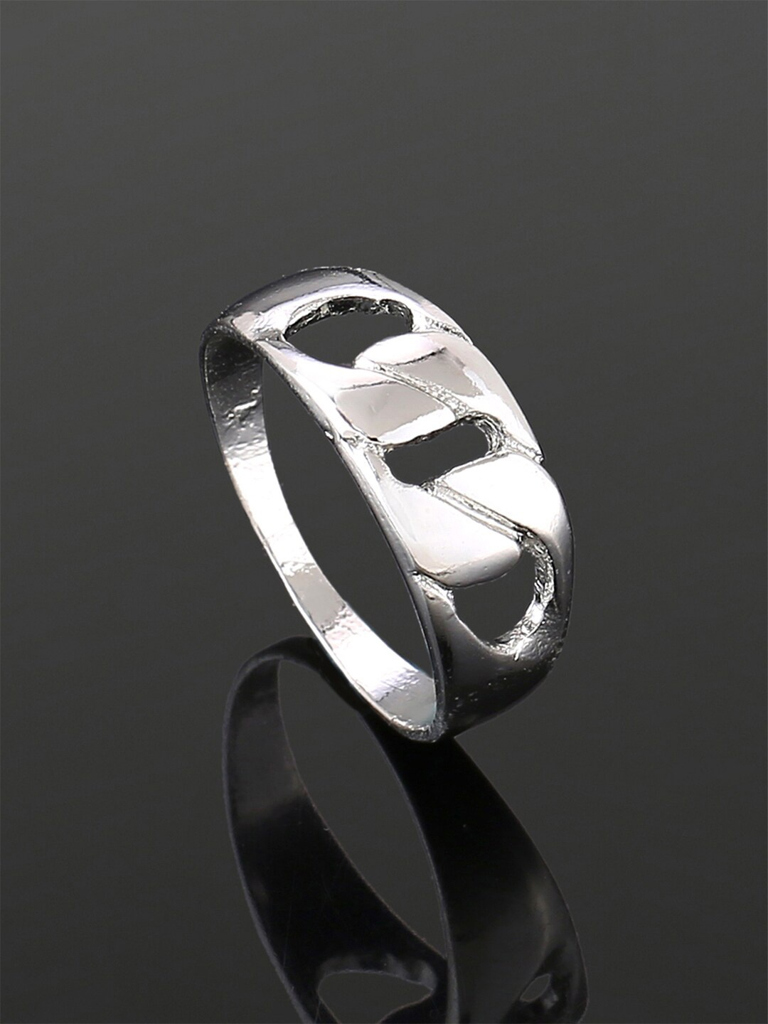 Estele Rhodium-Plated Adjustable Finger Ring, Silver