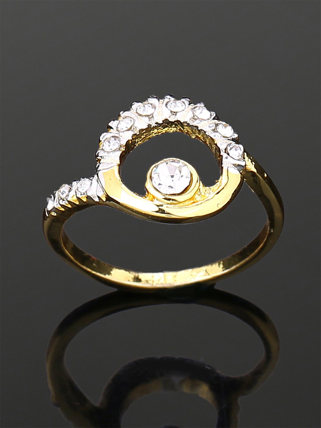 

Estele Gold-Plated Crystal Studded Finger Ring
