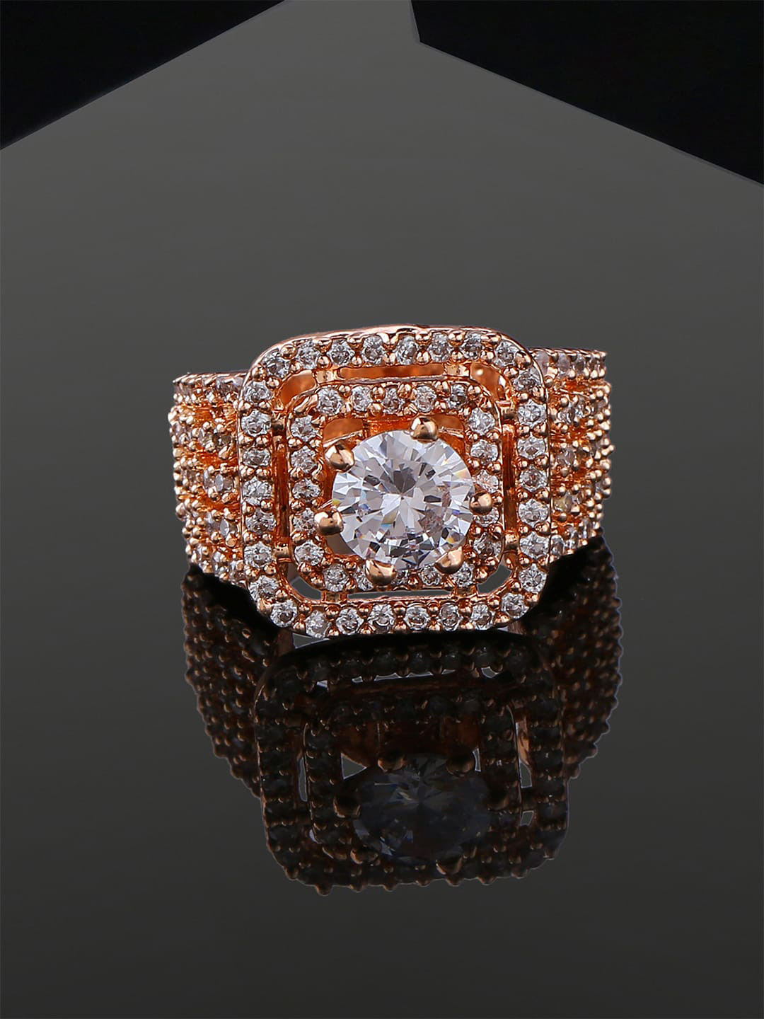 

Estele Gold-Plated CZ Stone-Studded Finger Ring
