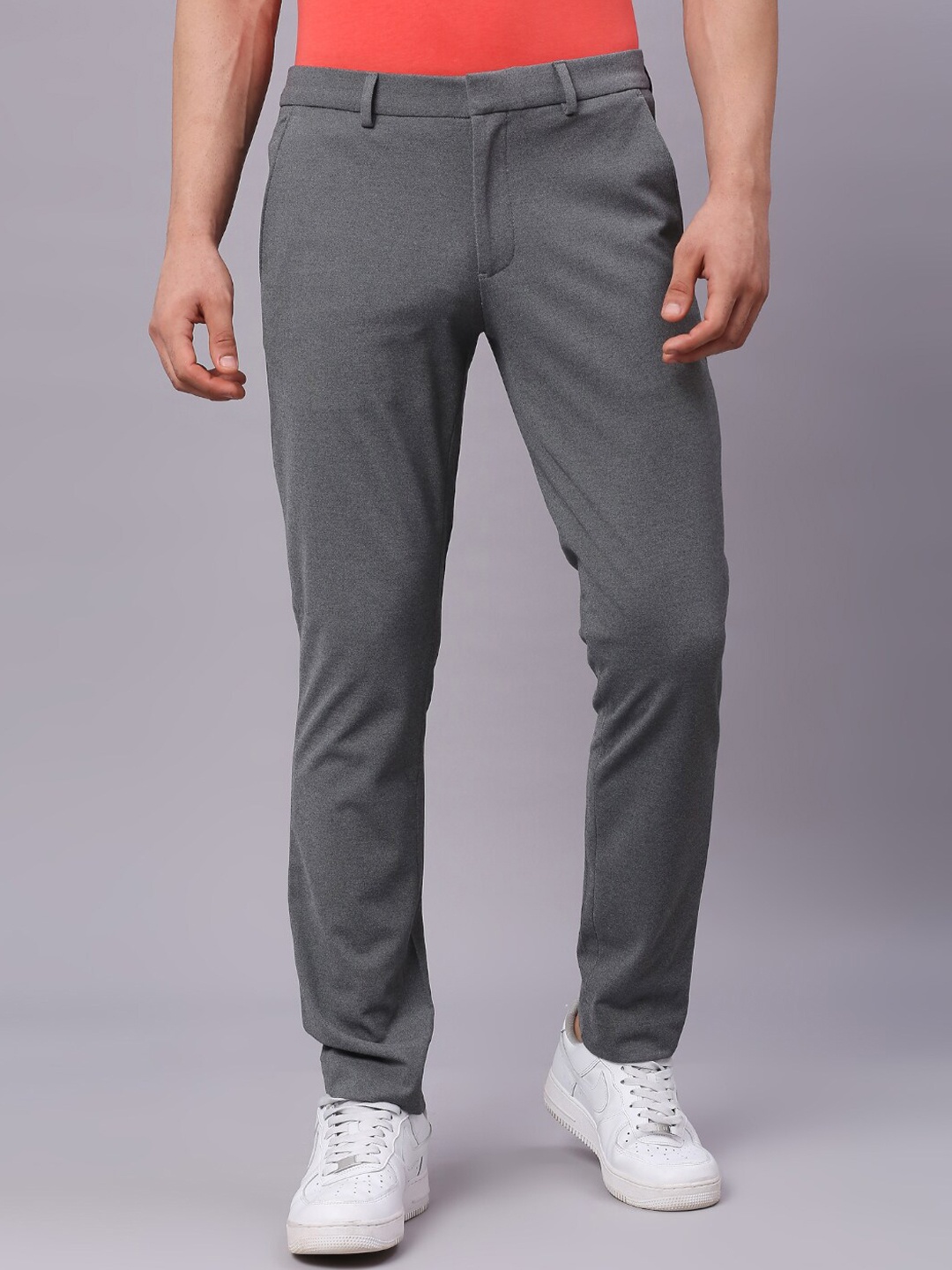

ONEMILE Men Smart Slim Fit Trousers, Grey