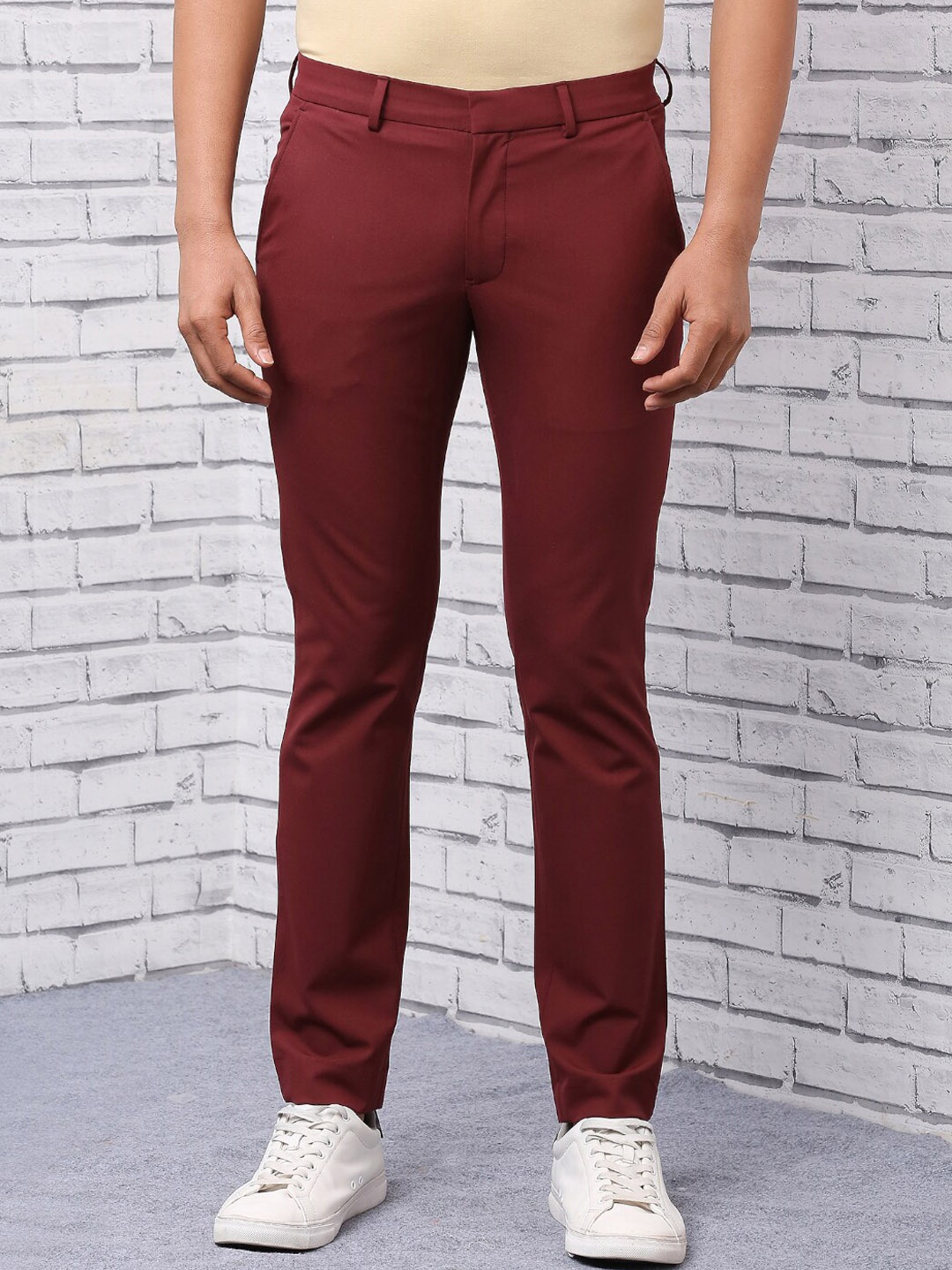 

ONEMILE Men Smart Slim Fit Chino Trousers, Red
