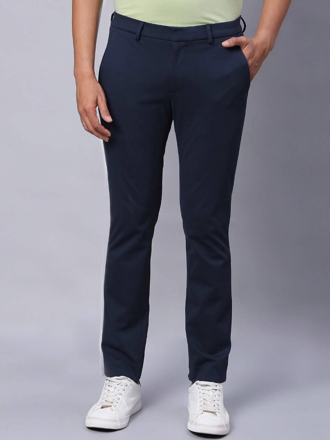 

ONEMILE Men Smart Slim Fit Trousers, Navy blue