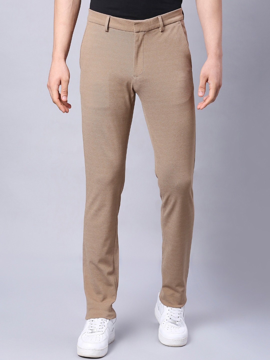 

ONEMILE Men Smart Slim Fit Trousers, Beige