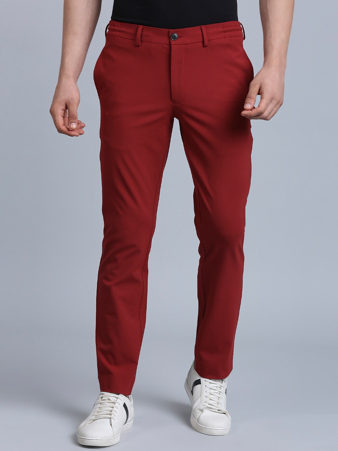 

ONEMILE Men Smart Slim Fit Mid Rise Chinos, Red