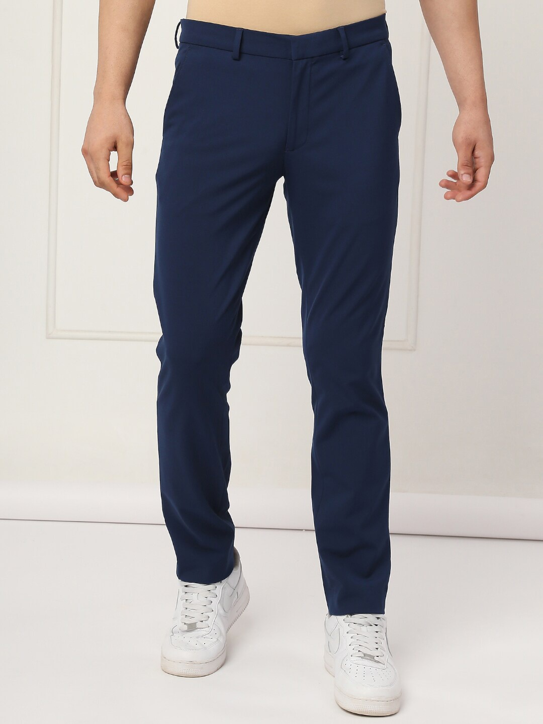 

ONEMILE Men Smart Slim Fit Mid Rise Trousers, Blue