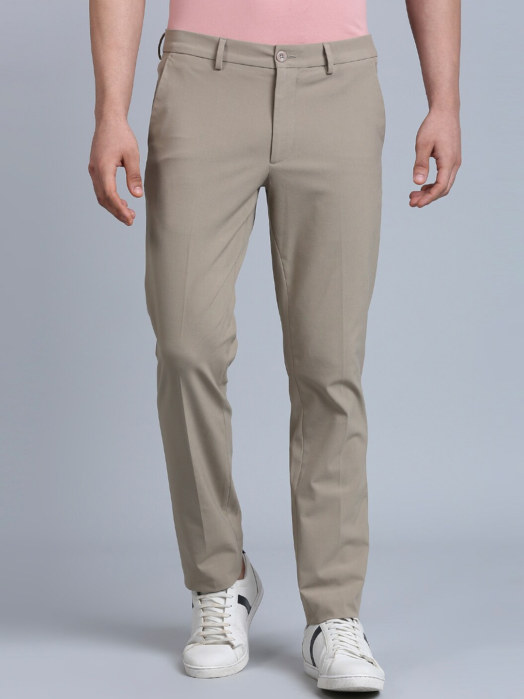 

ONEMILE Men Smart Slim Fit Mid Rise Trousers, Beige