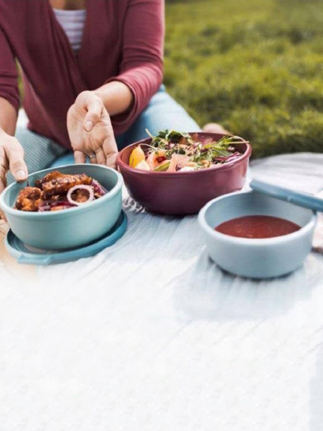 

Mepal Turquoise Blue 3 Pieces Circula Round Kitchen Storage Boxes