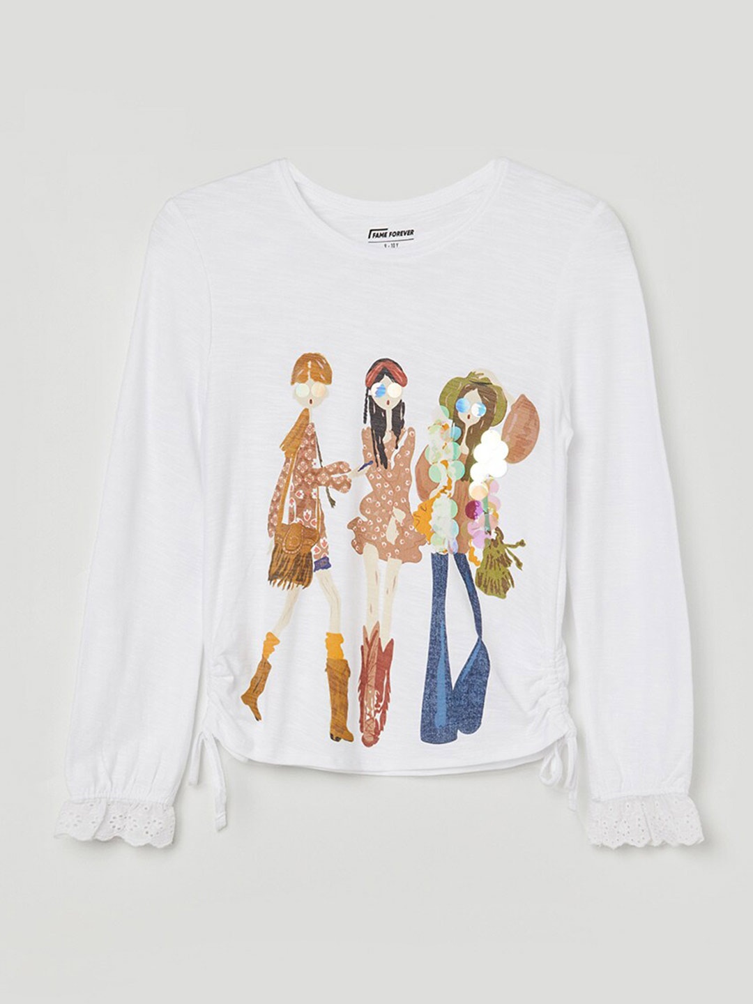 

Fame Forever by Lifestyle Girls Graphic Printed Pure Cotton Top, White