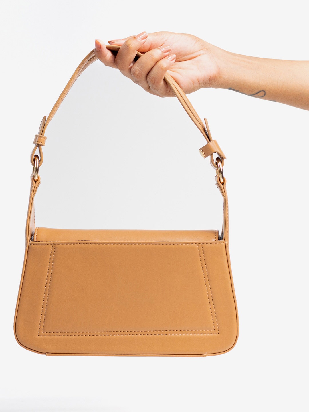 

THE MESSY CORNER Leather Structured Shoulder Bag, Beige