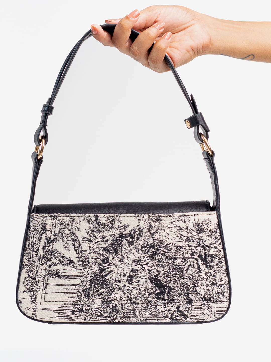 

THE MESSY CORNER Printed Leather Structured Shoulder Bag, Black