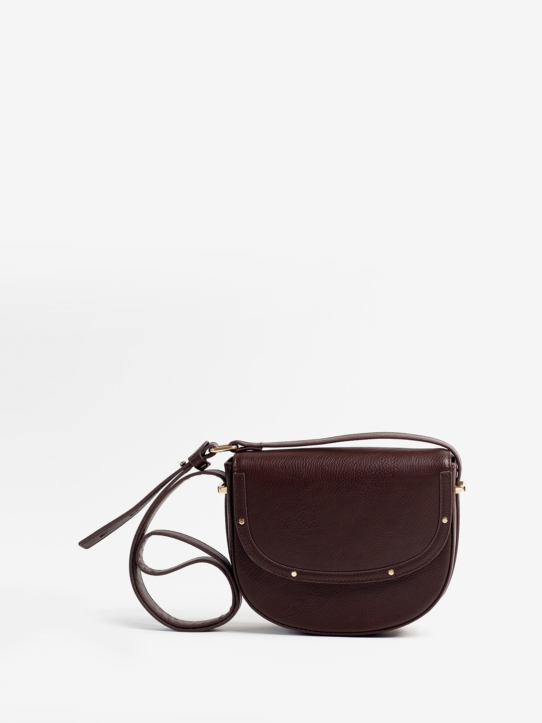 

THE MESSY CORNER Textured Half Moon Sling Bag, Coffee brown