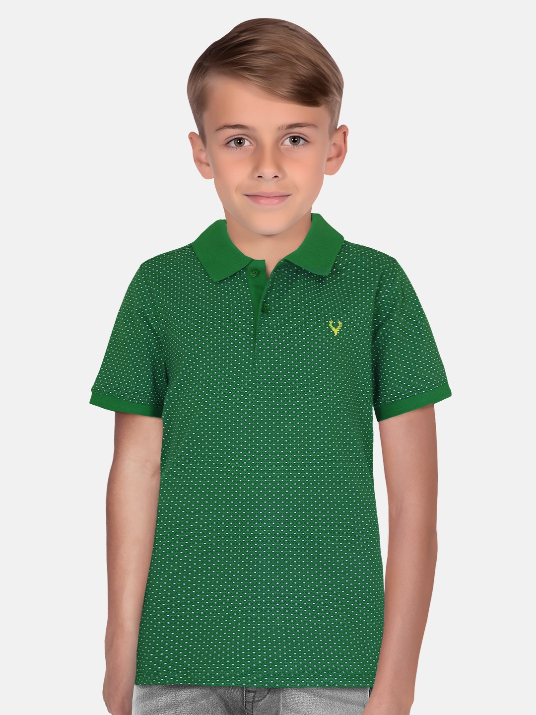 

Allen Solly Junior Boys Geometric Printed Polo Collar Cotton Regular T-shirt, Green
