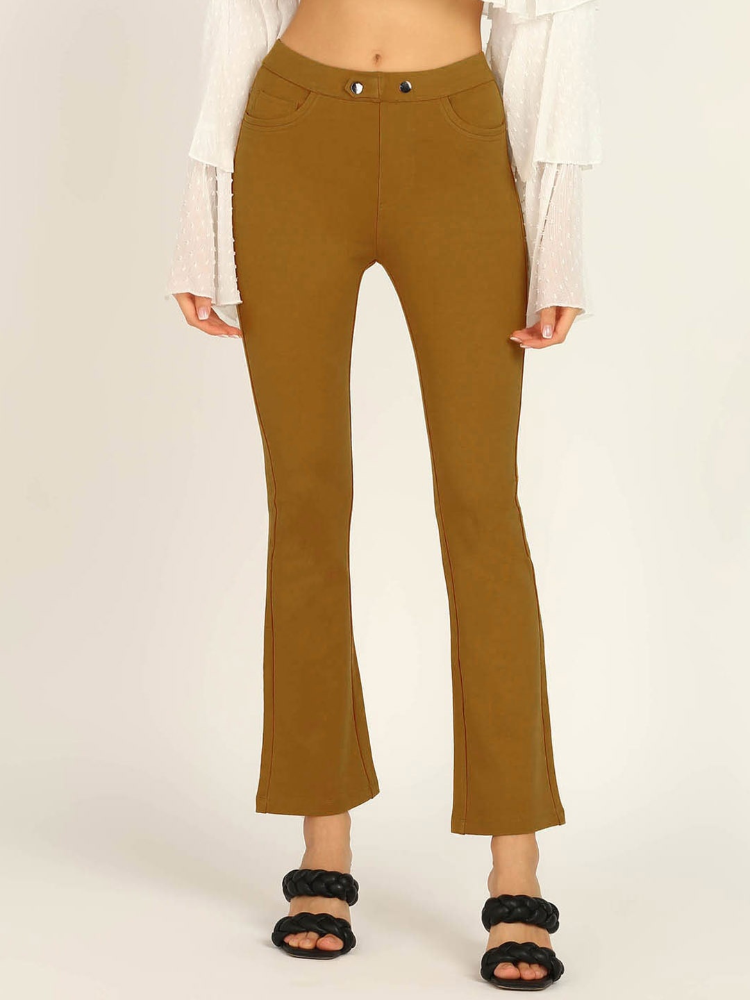 

DressBerry Women Straight Fit Plain Trousers, Mustard