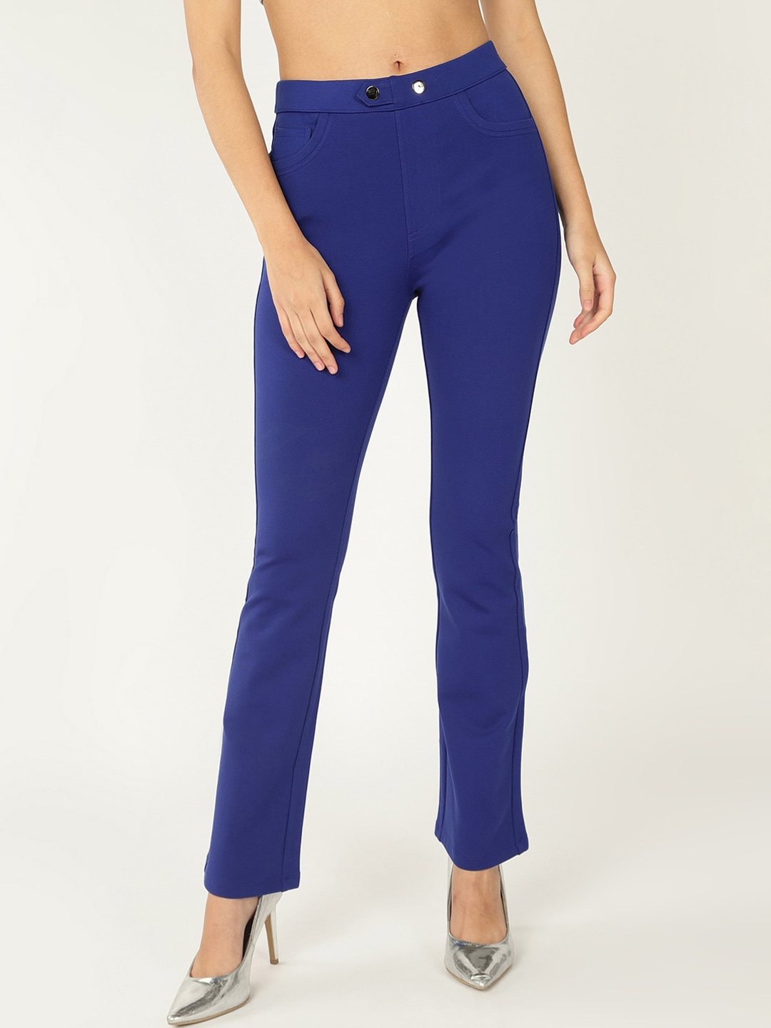 

DressBerry Women Straight Fit Mid-Rise Trousers, Blue